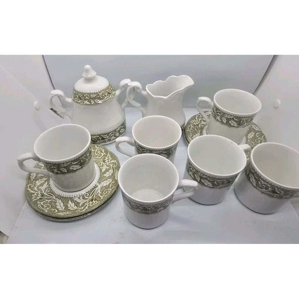 J&G Meakin Tea Set Vintage Sterling Renaissance Green Colonial English Ironstone
